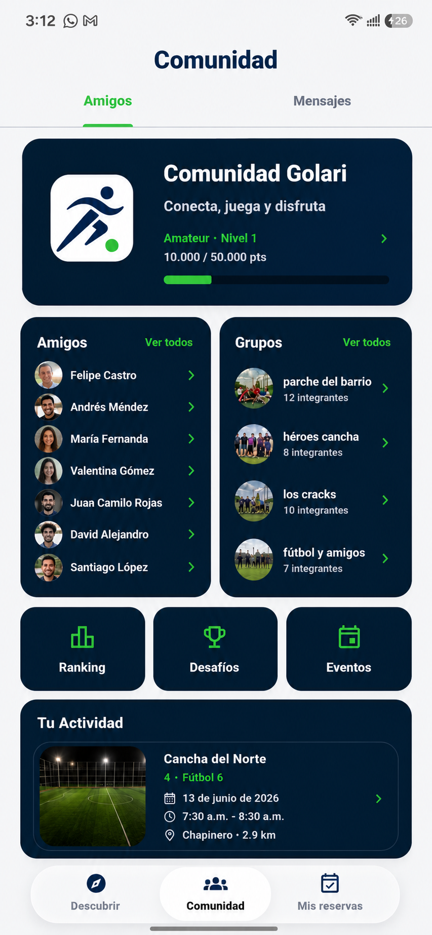 Pantalla Comunidad Golari